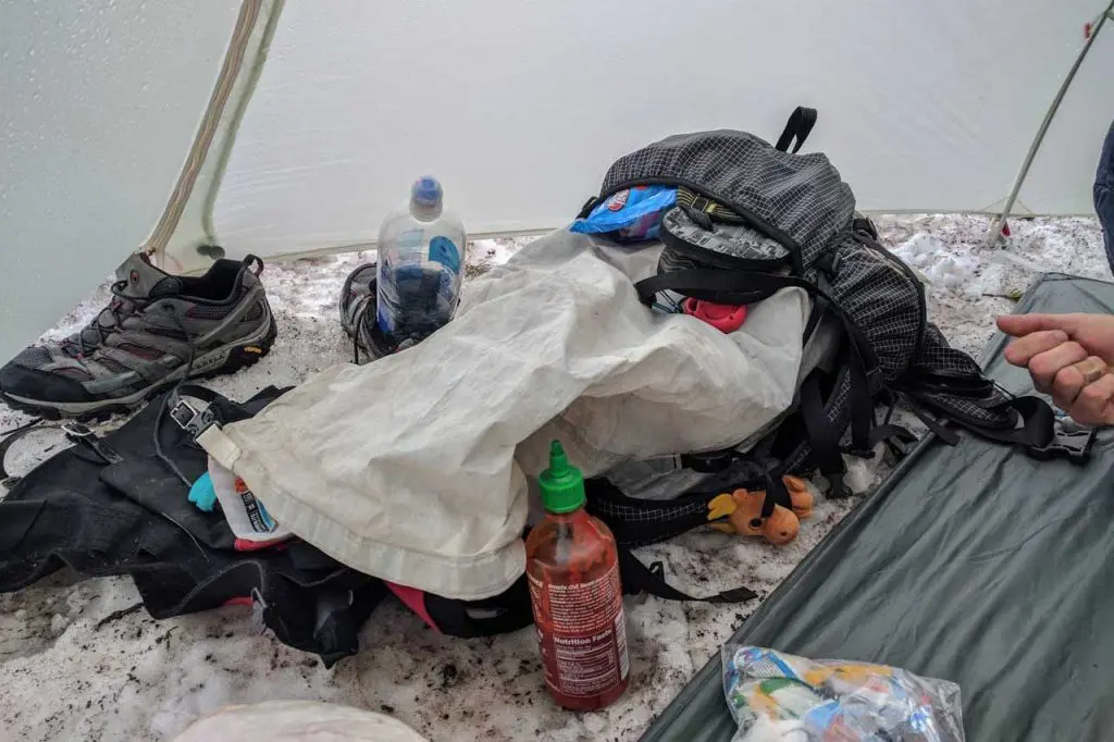 Gear inside of out tent