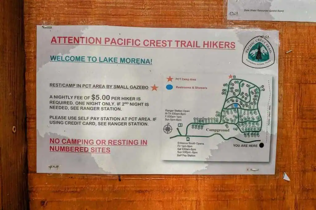 PCT Lake Morena Camping Sign
