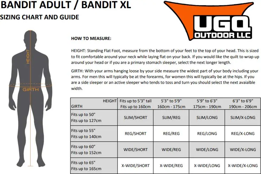 UGQ Bandit Sizing Chart