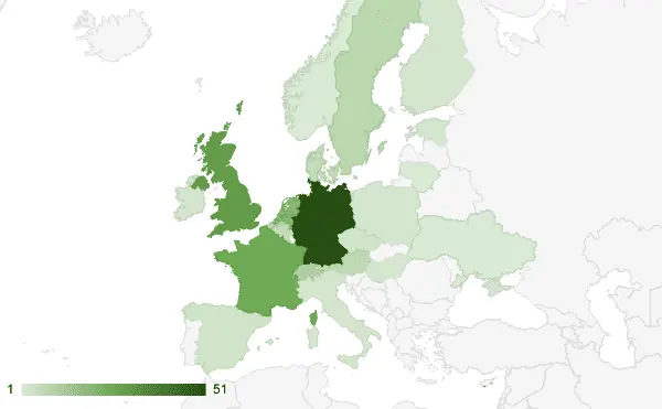 2023 PCT Hiker Europe Distribution Graph