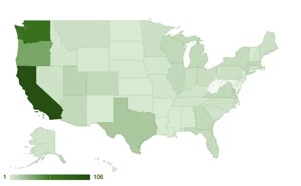 2023 PCT Hiker USA Distribution Graph