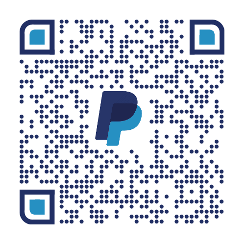 A QR code with the PayPal logo in the center, featuring blue and dark blue colors. Perfect for couples planning thru-hiking shelters, this QR code likely helps with payments or accessing a PayPal-related service.